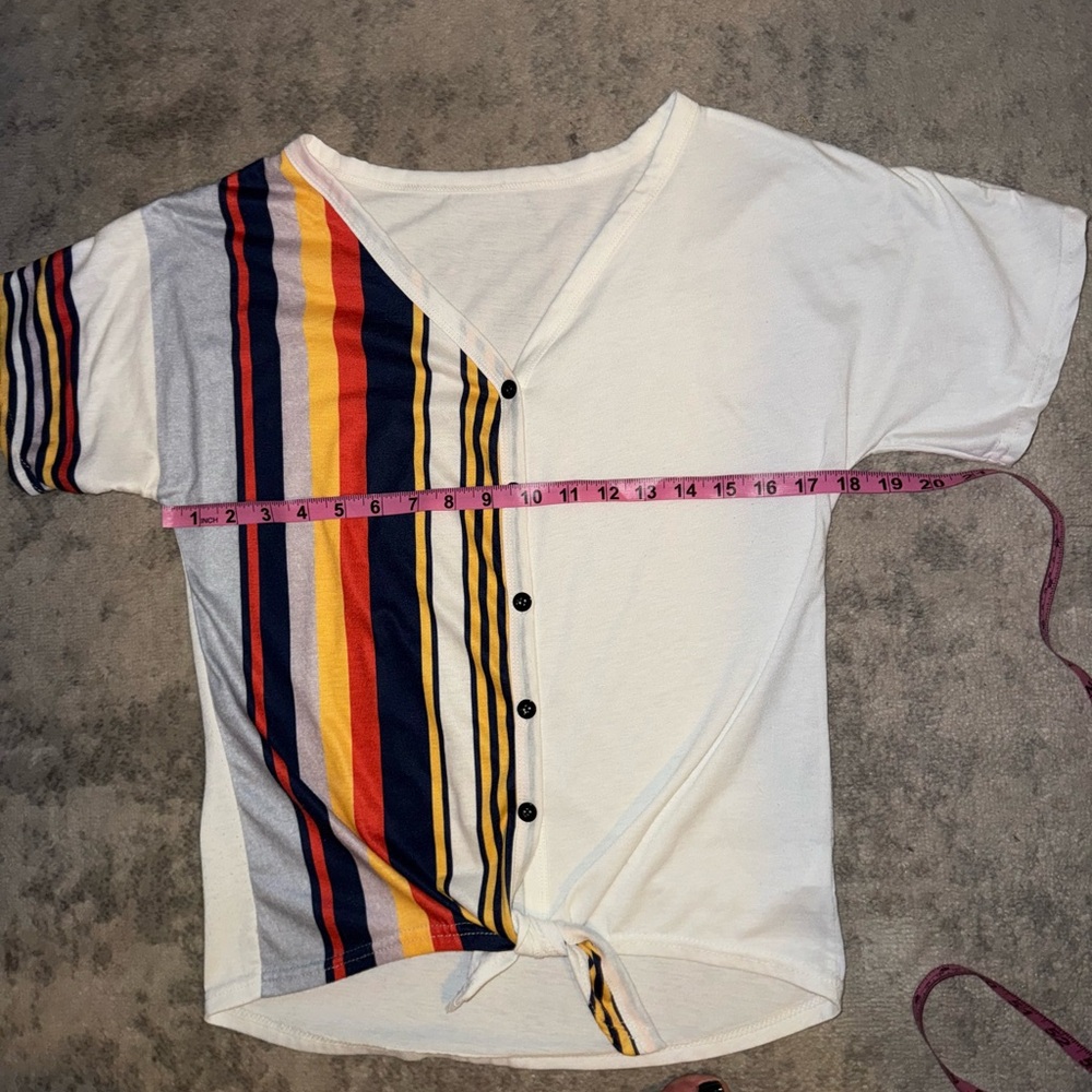 Vintage Style Button-Down Shirt - White with Multicolor Stripes - Picture 8 of 9